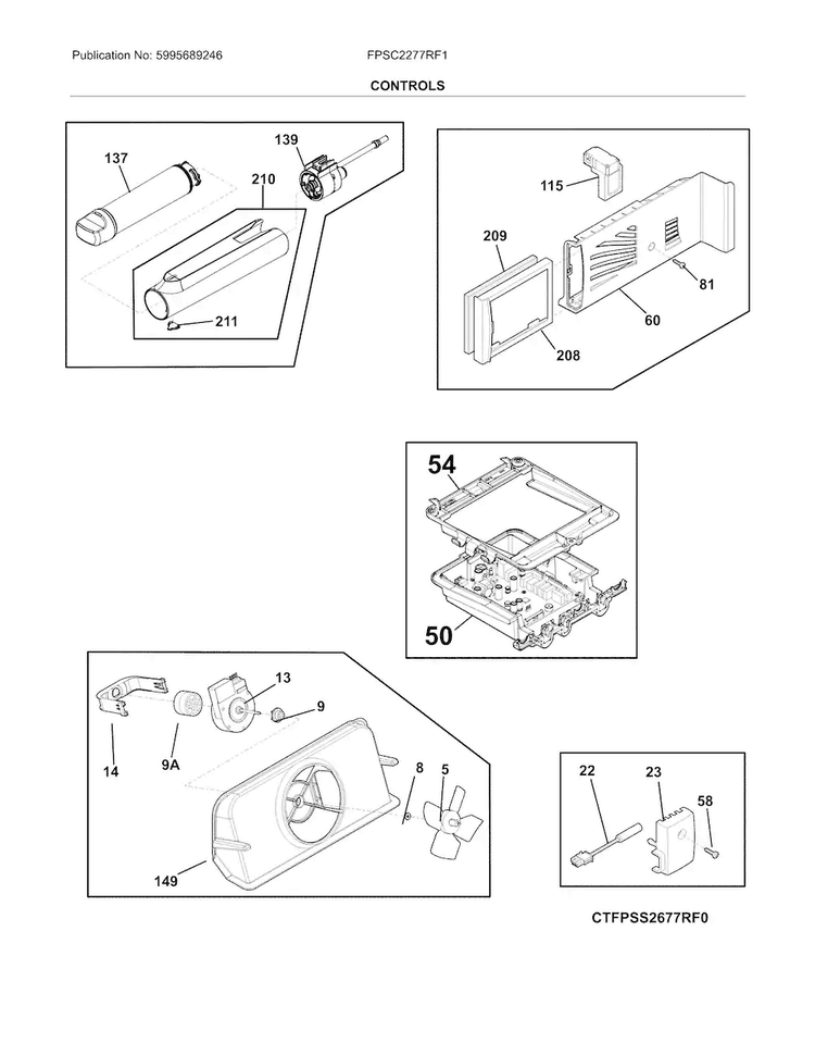 Controls Diagram and Parts List for FPSC2277RF1  Frigidaire Refrigerator