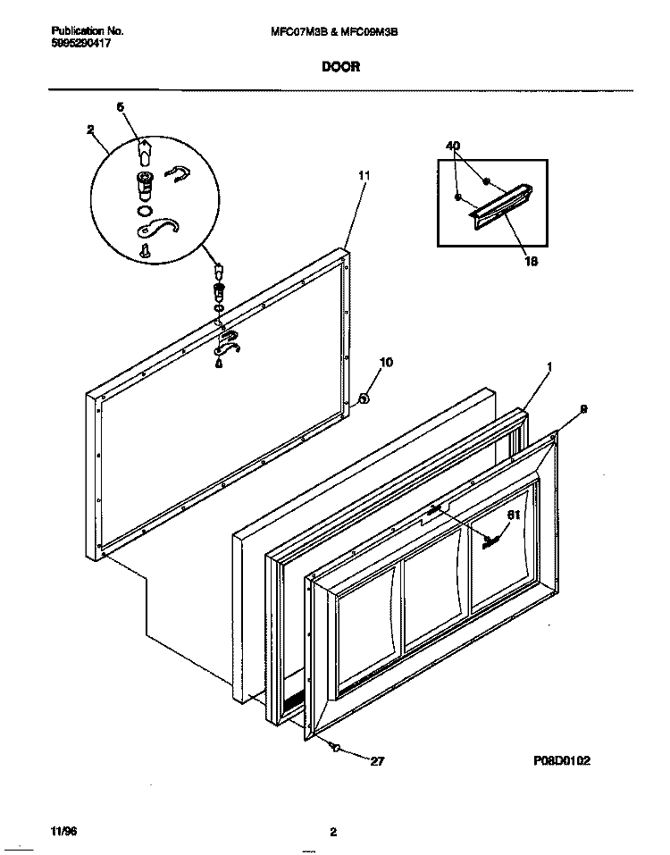 DOOR Diagram and Parts List for MFC07M3BW3  Frigidaire Freezer