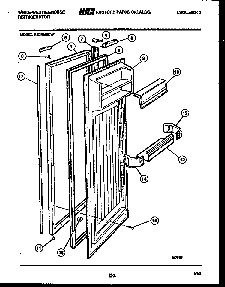 REFRIGERATOR DOOR PARTS Diagram and Parts List for RS249MCD1  Frigidaire Refrigerator