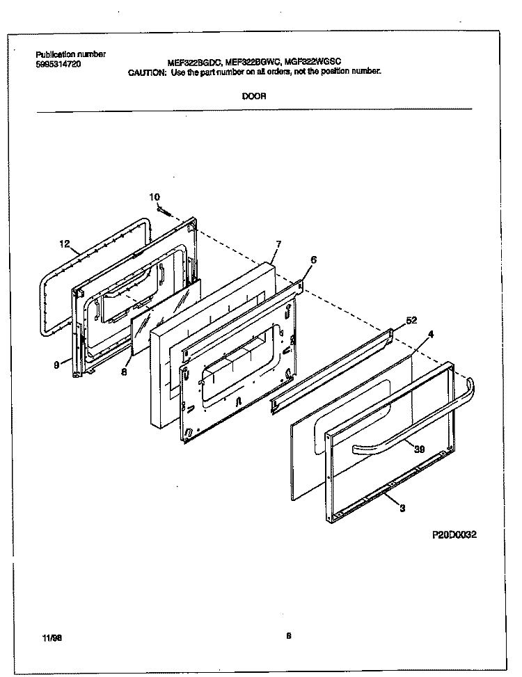 DOOR Diagram and Parts List for MEF322BGWC  Uni Range