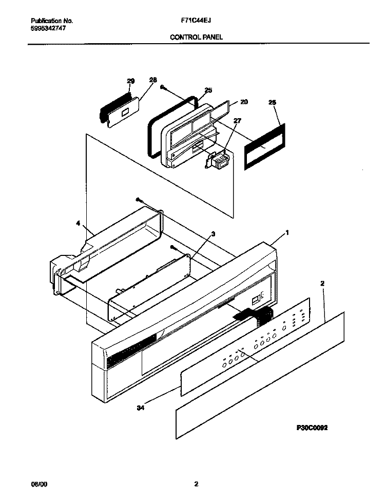 CONTROL PANEL Diagram and Parts List for F71C44EJB0  Frigidaire Dishwasher