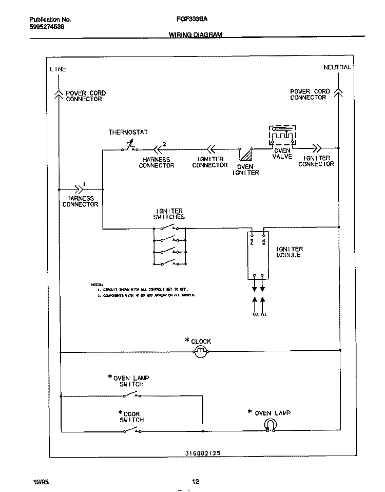 WIRING DIAGRAM Diagram and Parts List for FGF333BADC  Frigidaire Range