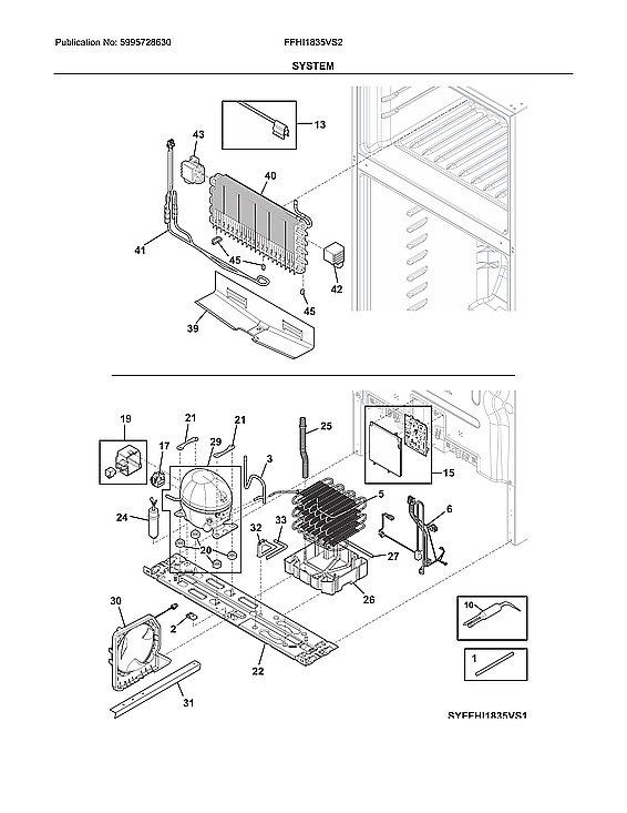 System Diagram and Parts List for FFHI1835VS2  Electrolux Refrigerator
