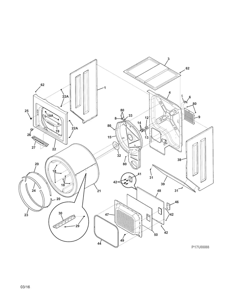Upper Cabinet/drum Heater Diagram and Parts List for 41771723510  Kenmore Washer Dryer Combo