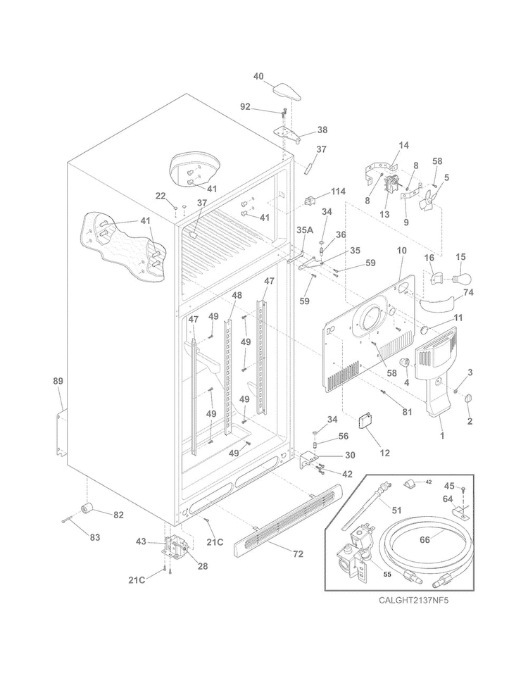 Cabinet Diagram and Parts List for LGHT2137NF5  Frigidaire Refrigerator