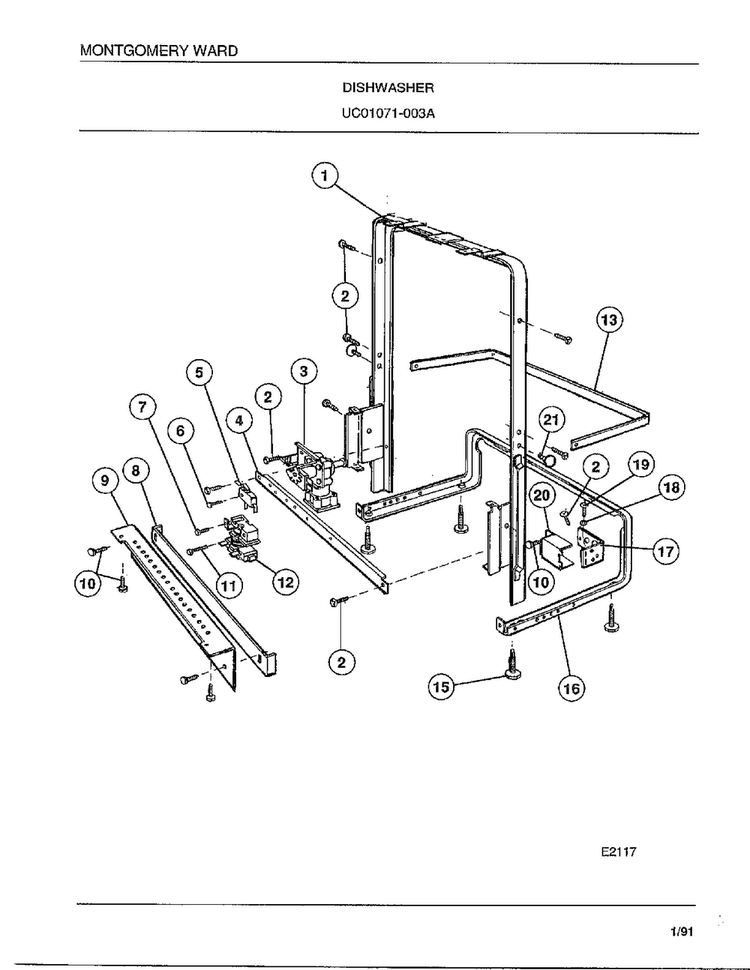 Dishwasher Page 9 Diagram and Parts List for 1071-003A  Frigidaire Dishwasher