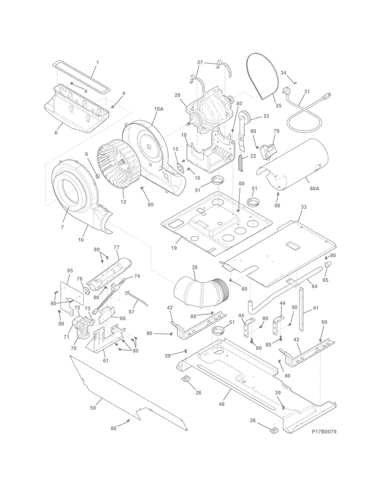 Motor/blower/belt Diagram and Parts List for FFLG3911QW0  Frigidaire Washer Dryer Combo