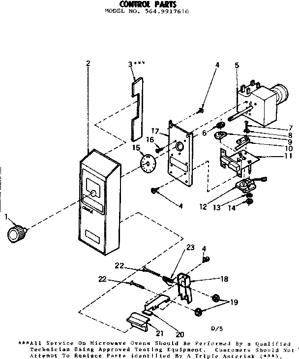 Control Parts Diagram and Parts List for 5649917610  Kenmore Microwave