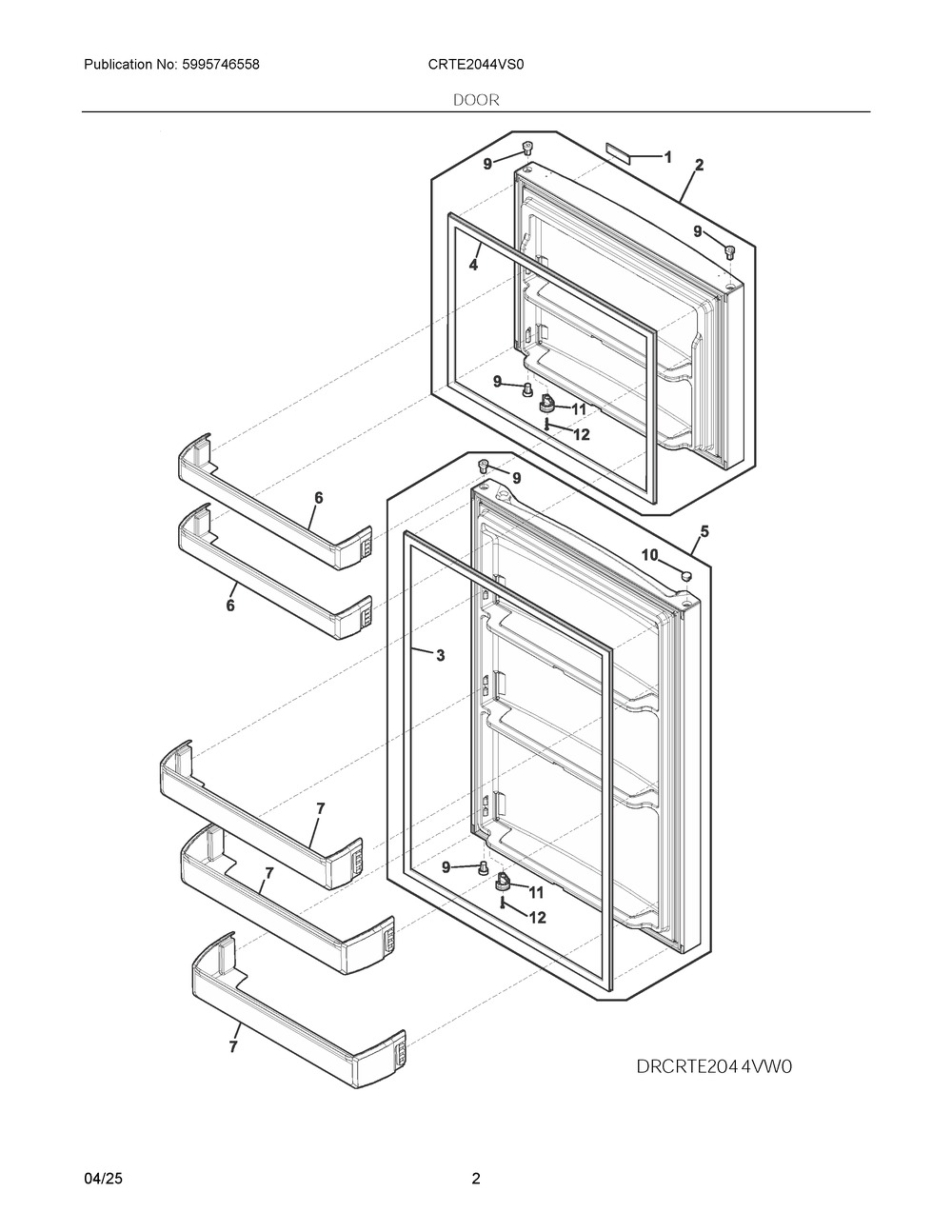 Door Diagram and Parts List for CRTE2044VS0  Frigidaire Refrigerator