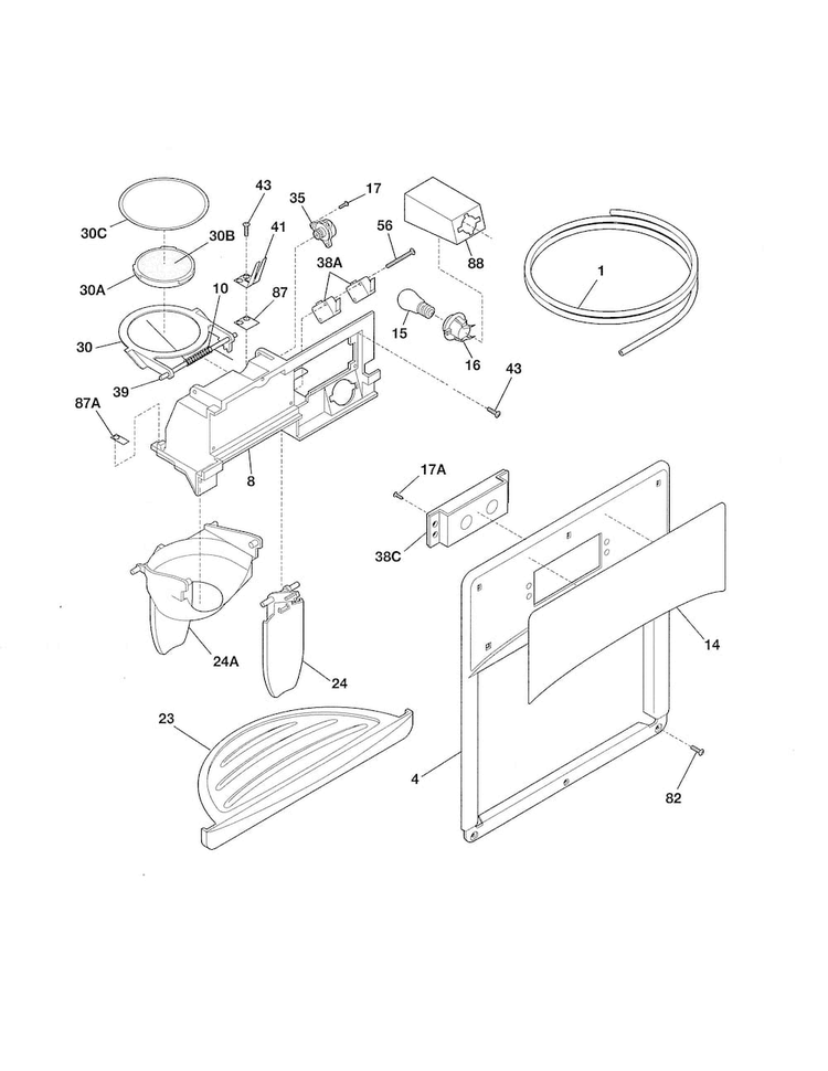 Ice & Water Dispenser Diagram and Parts List for FRS3HR5HM5  Frigidaire Refrigerator