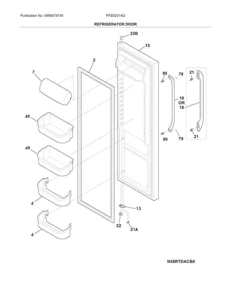 Refrigerator Door Diagram and Parts List for FFSS2314QE9A  Frigidaire Refrigerator