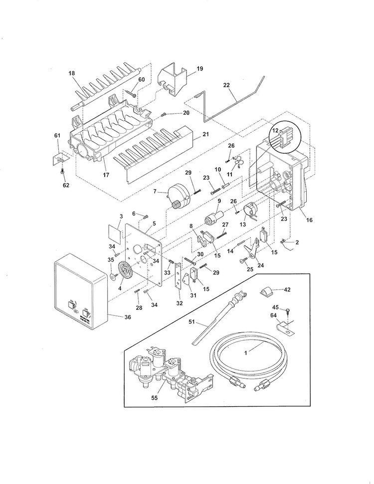 Ice Maker Diagram and Parts List for FFHS2611LB7  Frigidaire Refrigerator