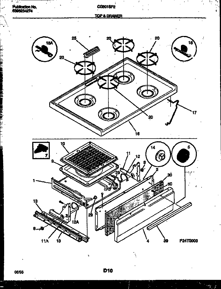 COOKTOP AND BROILER DRAWER PARTS Diagram and Parts List for CG301SP2W3  Frigidaire Range