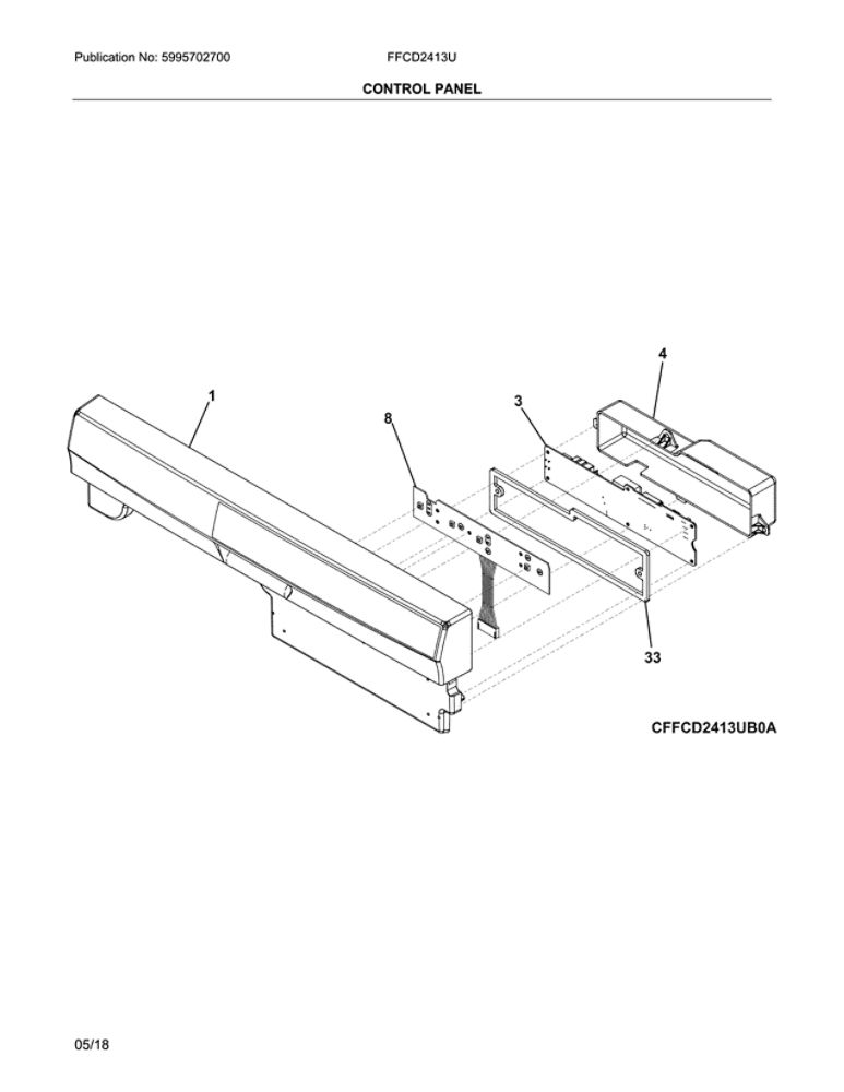 Control Panel Diagram and Parts List for FFCD2413UB0A  Frigidaire Dishwasher