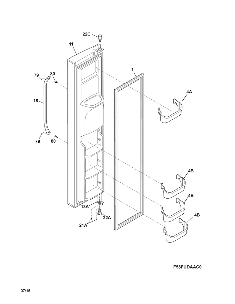 Freezer Door Diagram and Parts List for DFHS2313MFDA  Frigidaire Refrigerator