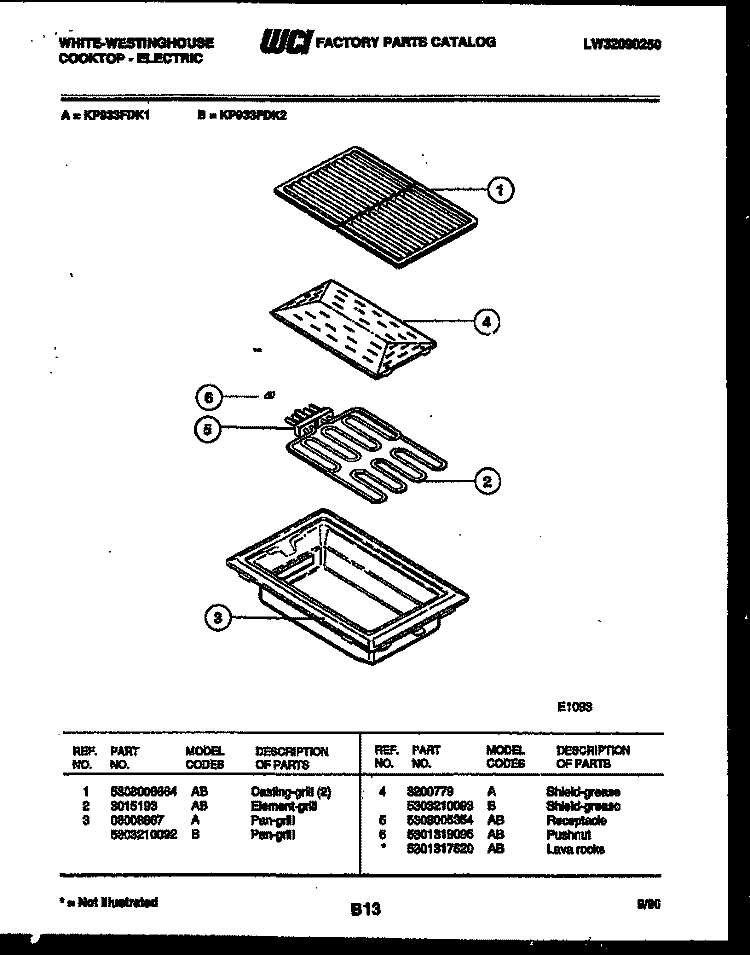 PAN GRILLE PARTS Diagram and Parts List for KP933FDK2  Frigidaire Cooktop
