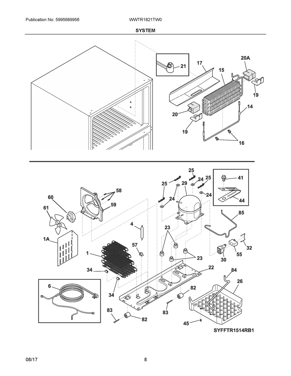 System Diagram and Parts List for WWTR1821TW0  Frigidaire Refrigerator