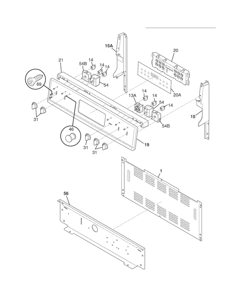 Backguard Diagram and Parts List for CGEF3032MFC  Frigidaire Range