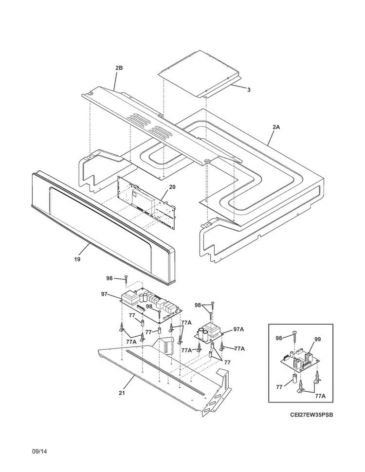 Control Panel Diagram and Parts List for EI27EW35PSB  Electrolux Wall Oven