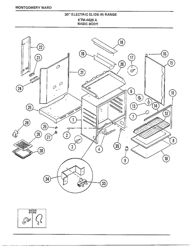 30" Electric Range/basic Body Diagram and Parts List for 4420A  Frigidaire Range