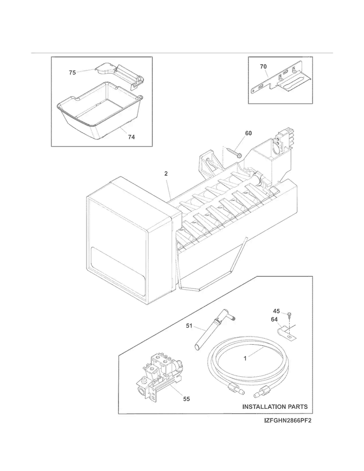 Ice Maker Diagram and Parts List for 25370412411  Kenmore Refrigerator