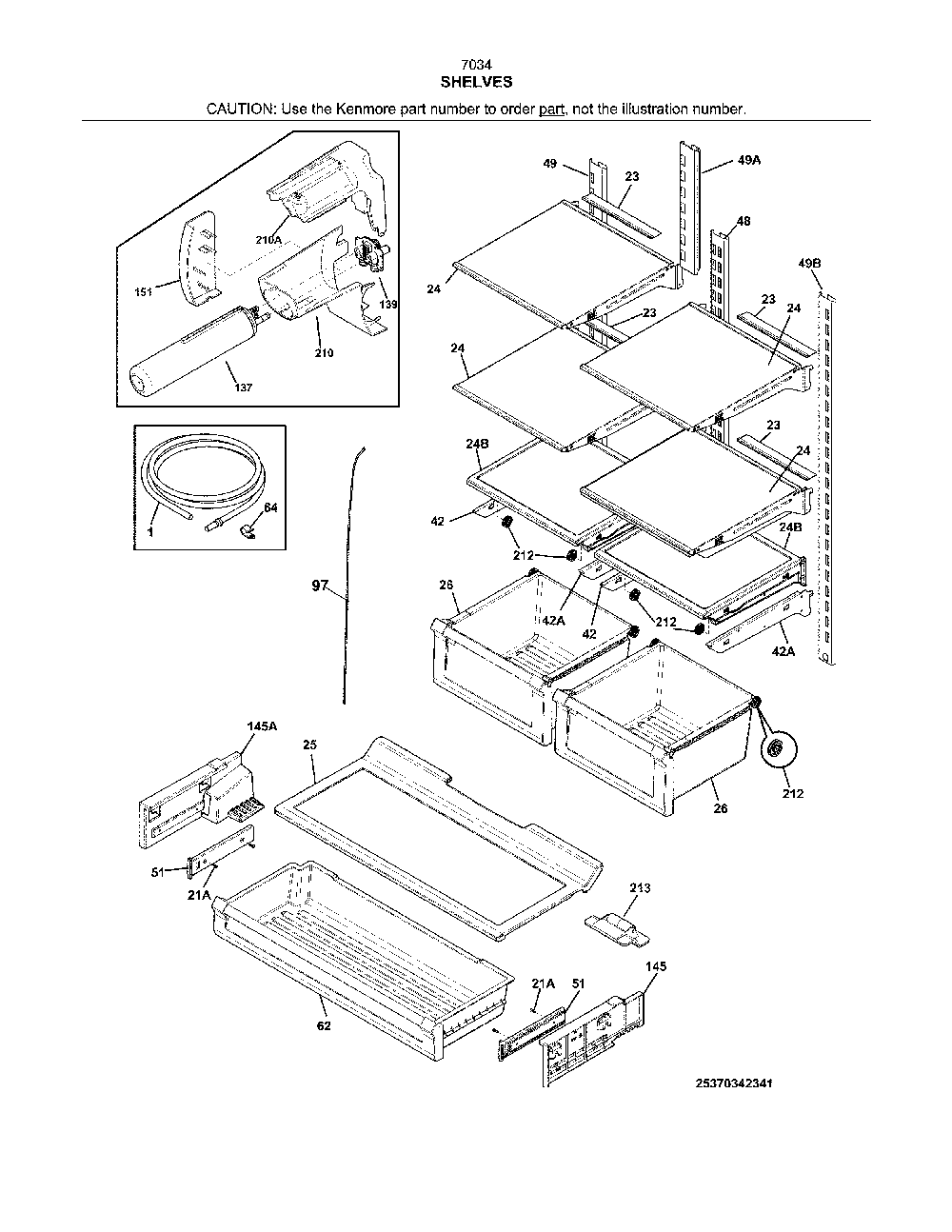 Shelves Diagram and Parts List for 2537034241E  Kenmore Refrigerator