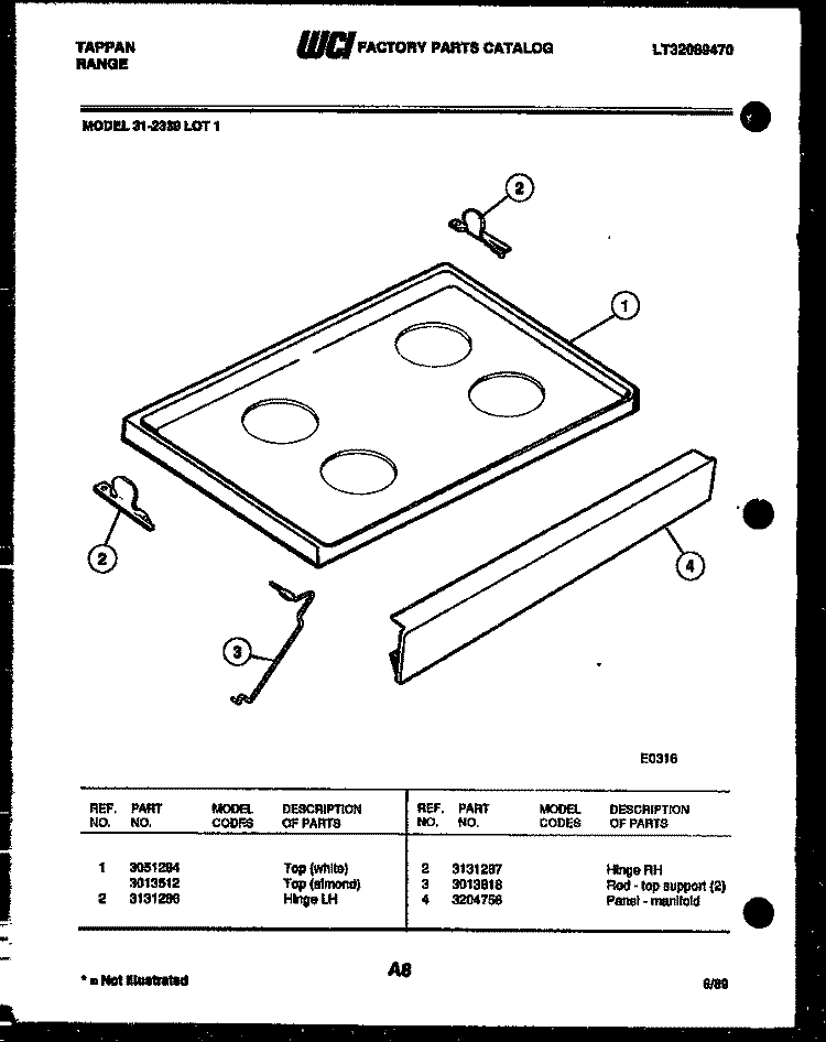 COOKTOP PARTS Diagram and Parts List for 31-2339-23-01  Tappan Range