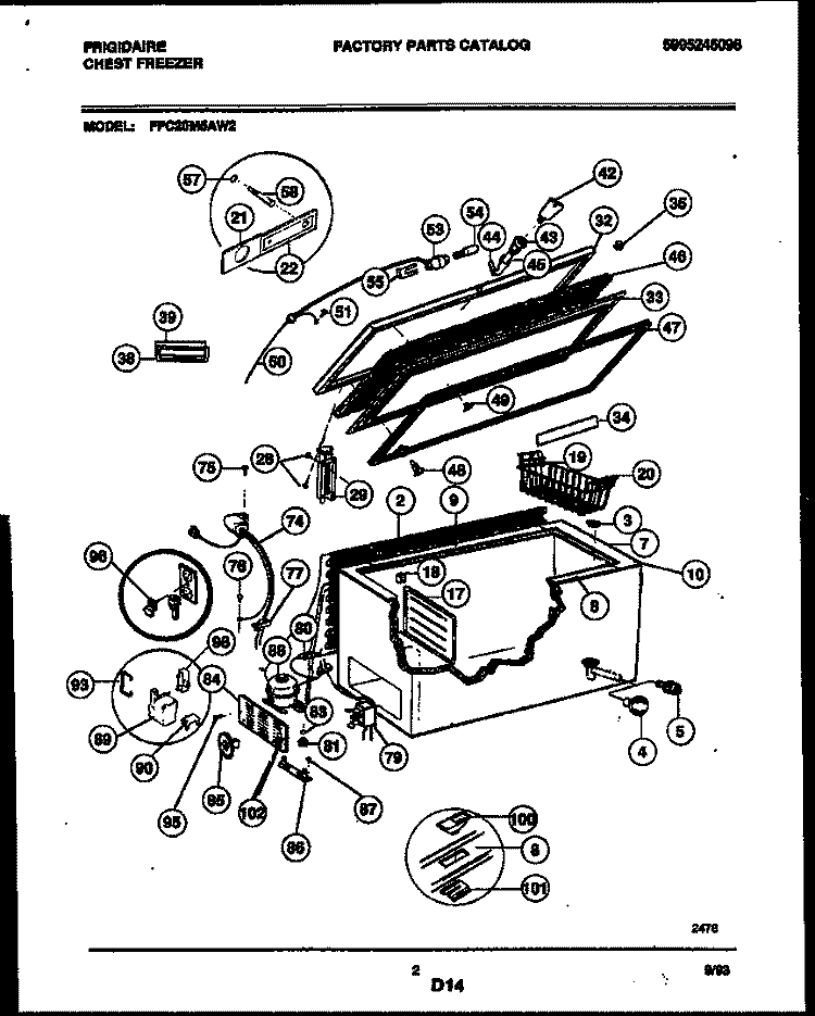 CHEST FREEZER PARTS Diagram and Parts List for FFC20M5AW2  Frigidaire Freezer