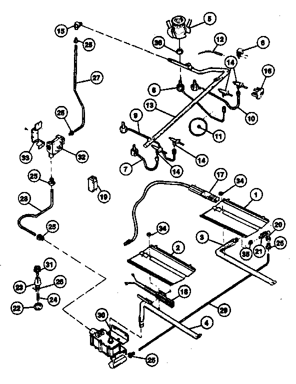 Burner Section Diagram and Parts List for 30-4988-10 01 Tappan Range