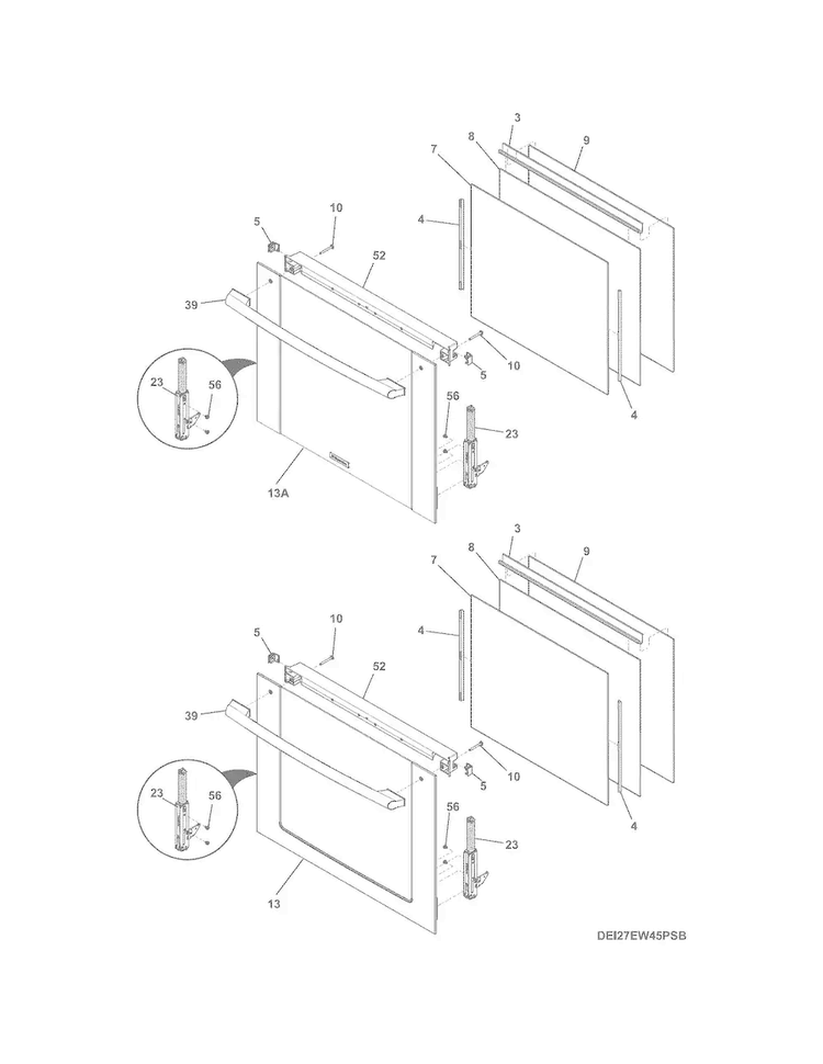 Doors Diagram and Parts List for EW27EW65PSB  Electrolux Wall Oven