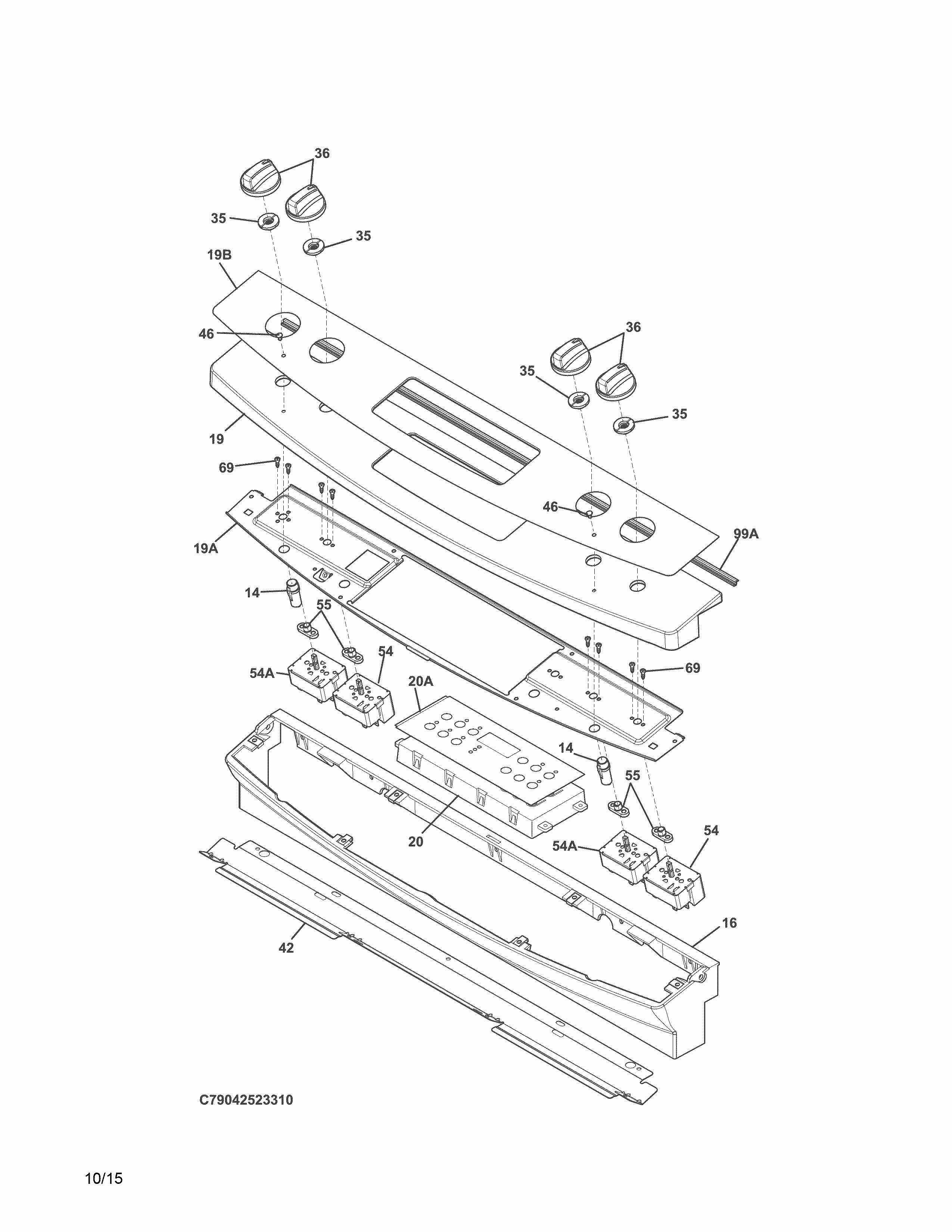 Backguard Diagram and Parts List for 79042523316  Kenmore Range