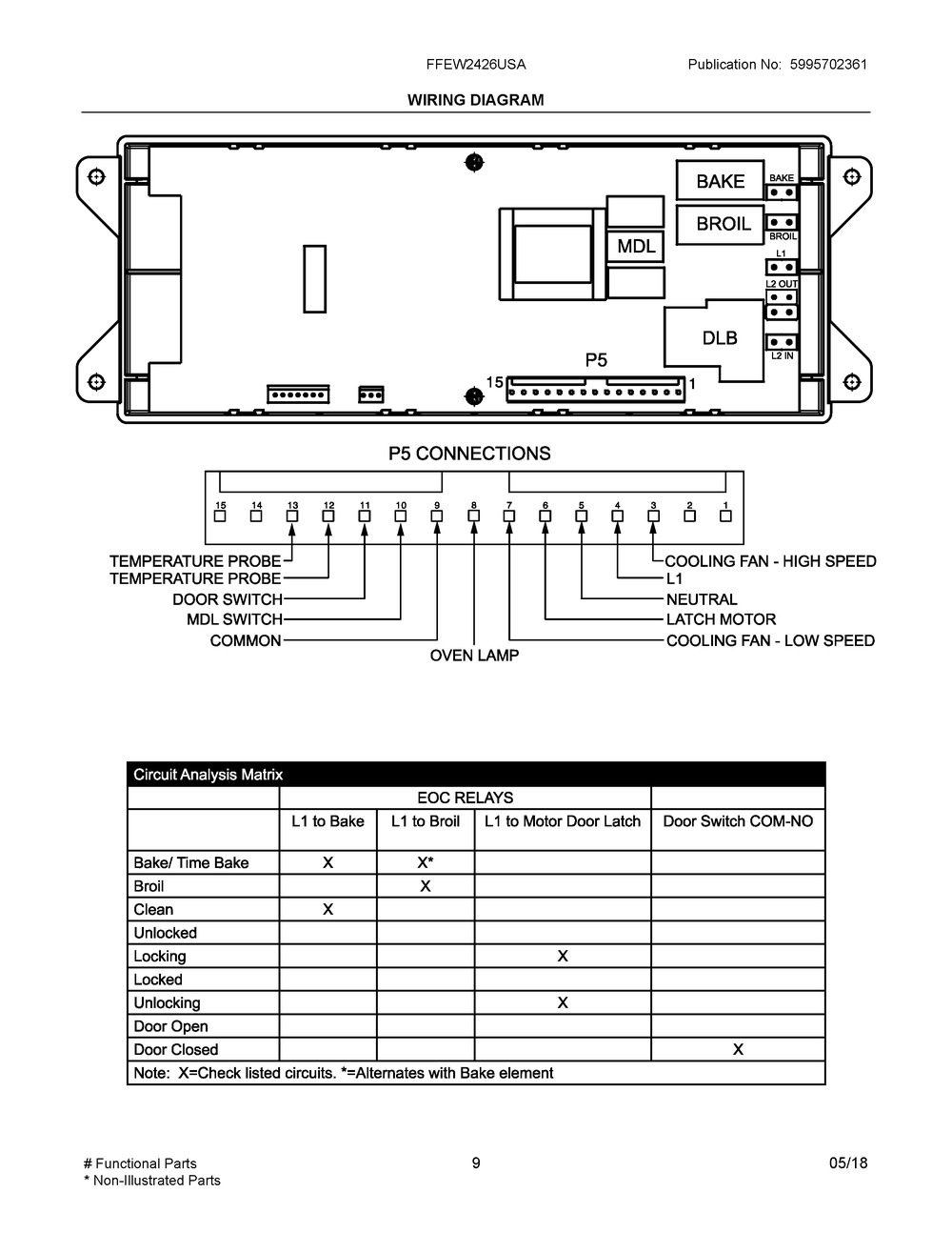 Wiring Diagram Diagram and Parts List for FFEW2426USA  Frigidaire Wall Oven