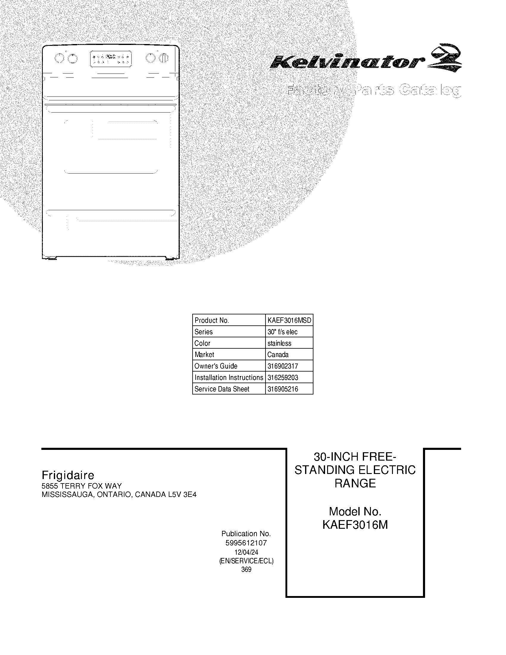 01 - COVER Diagram and Parts List for KAEF3016MSD  Frigidaire Range