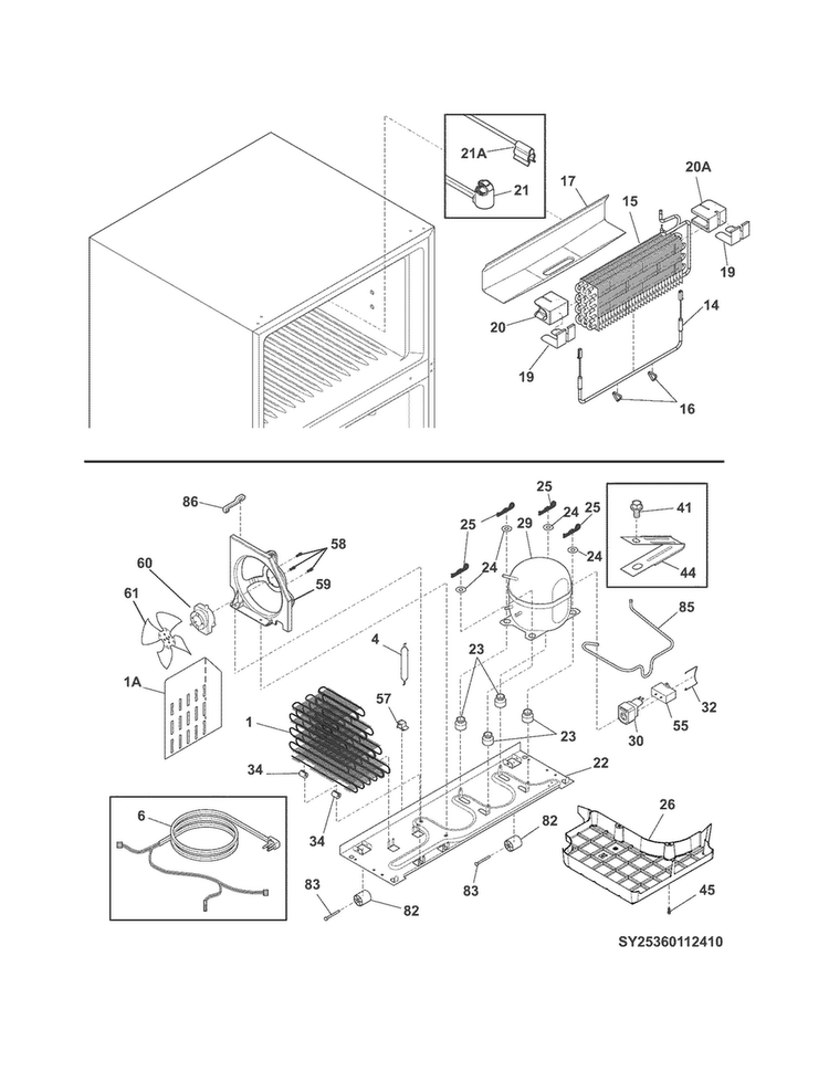 System Diagram and Parts List for LGHT2046QF0  Frigidaire Refrigerator