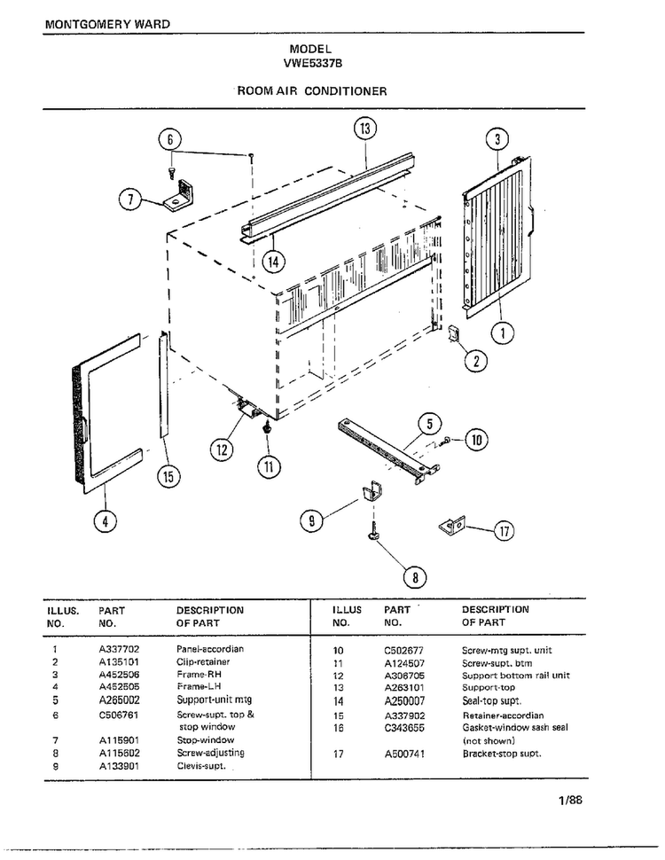 Room Air Conditioner Page 7 Diagram and Parts List for 5337B  Frigidaire Air Conditioner