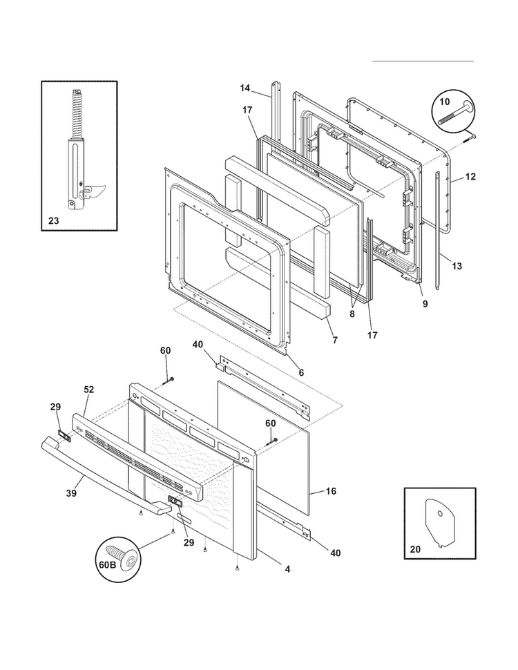 Door Diagram and Parts List for CEW30DF6GSN  Electrolux Range