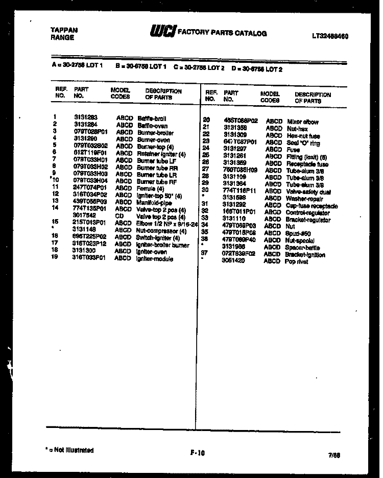 DRAWER PARTS Diagram and Parts List for 31-7968-66-03  Tappan Range