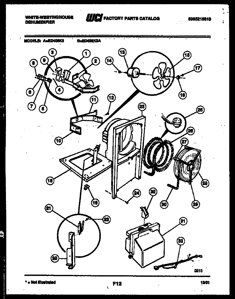 AIR, WATER AND CONDENSING PARTS Diagram and Parts List for ED408K3  Frigidaire Dehumidifier