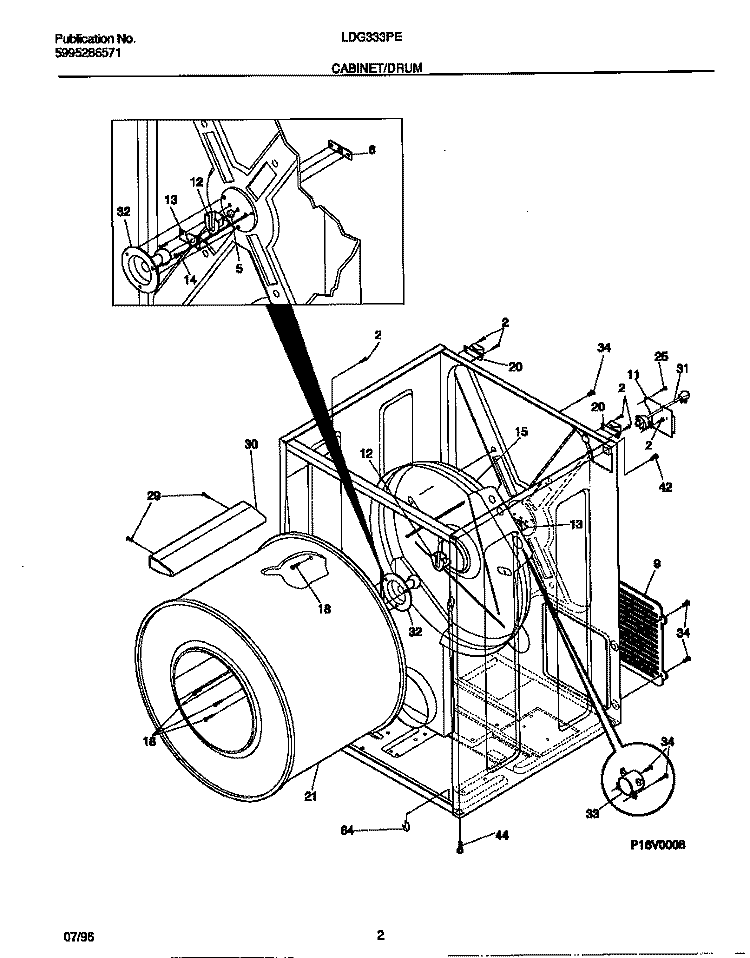 CABINET / DRUM Diagram and Parts List for LDG333PEW0  Frigidaire Dryer