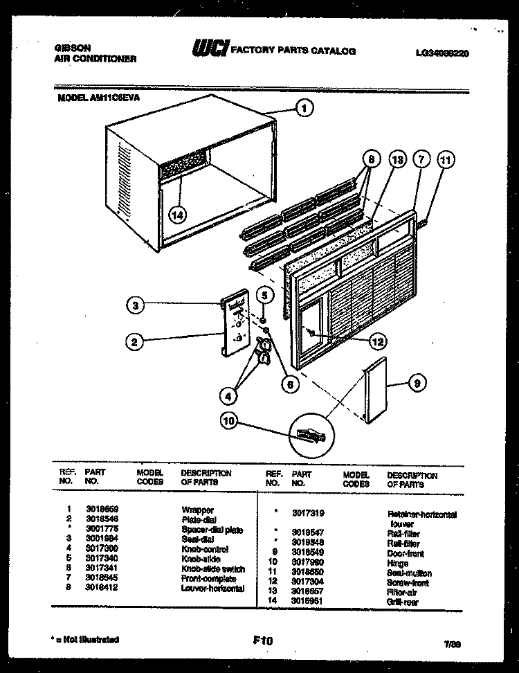CABINET PARTS Diagram and Parts List for AM11C6EVA  Gibson Air Conditioner