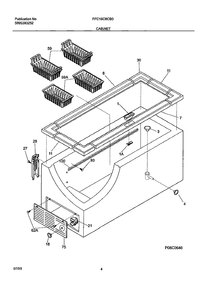 CABINET Diagram and Parts List for FFC18C8CB0  Frigidaire Freezer