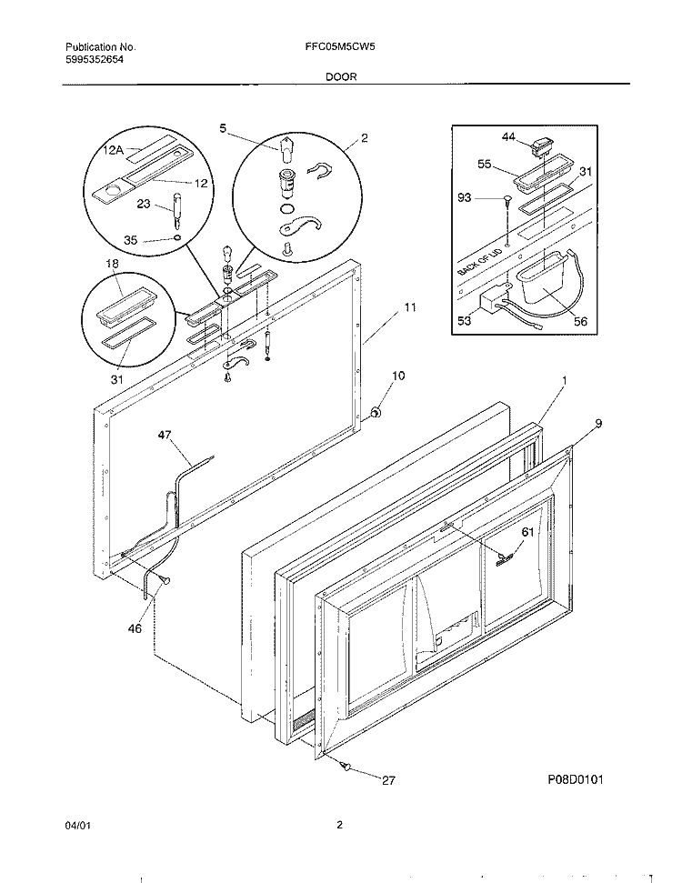 DOOR Diagram and Parts List for FFC05M5CW5  Frigidaire Freezer