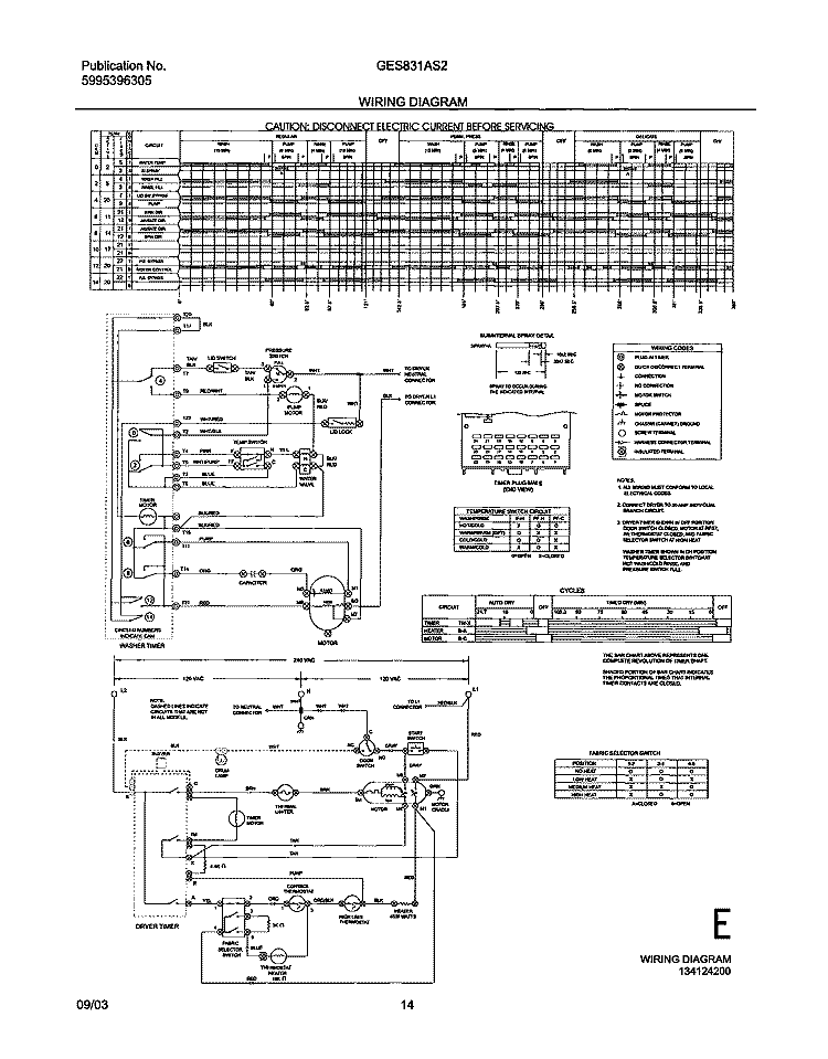 WIRING DIAGRAM Diagram and Parts List for GES831AS2  Gibson Washer Dryer Combo