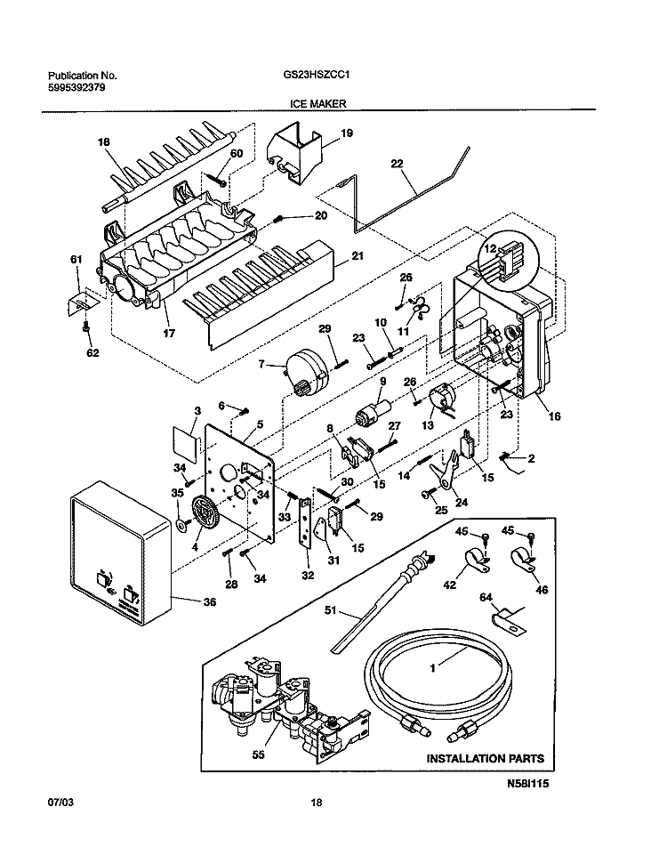ICE MAKER Diagram and Parts List for GS23HSZCC1  Frigidaire Refrigerator
