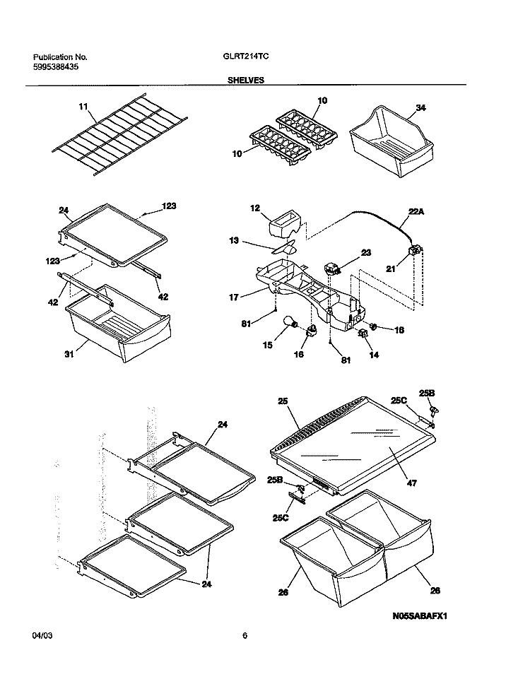 SHELVES Diagram and Parts List for GLRT214TCB0  Frigidaire Refrigerator