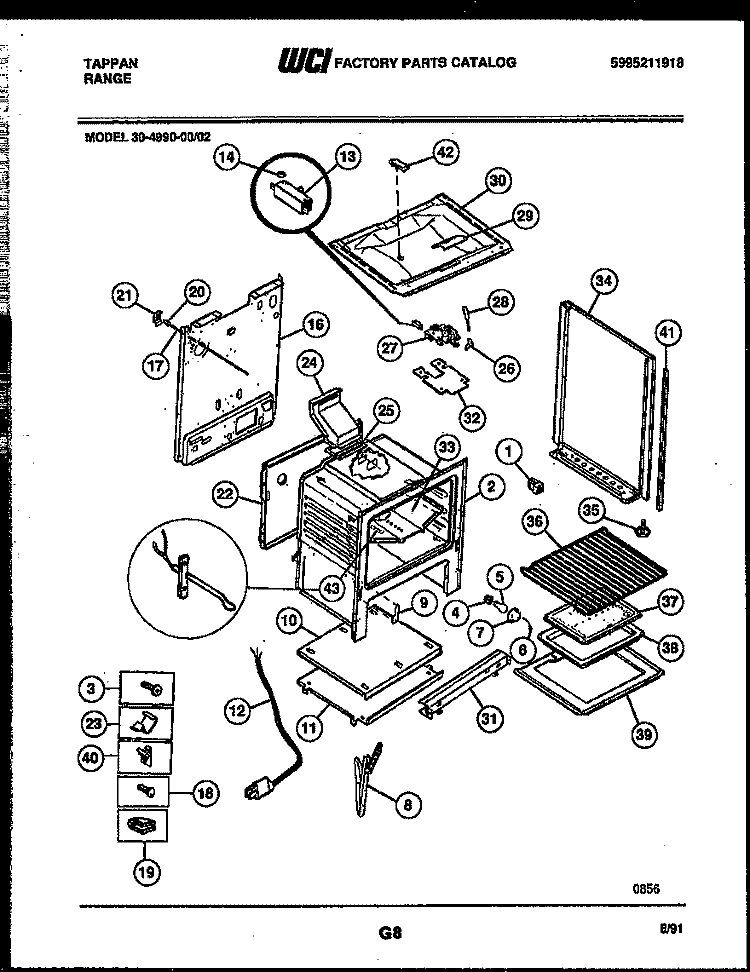 BODY PARTS Diagram and Parts List for 30-4990-00-02  Tappan Range