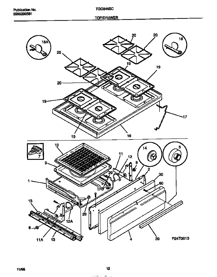 TOP / DRAWER Diagram and Parts List for TGO346BCDD  Tappan Range