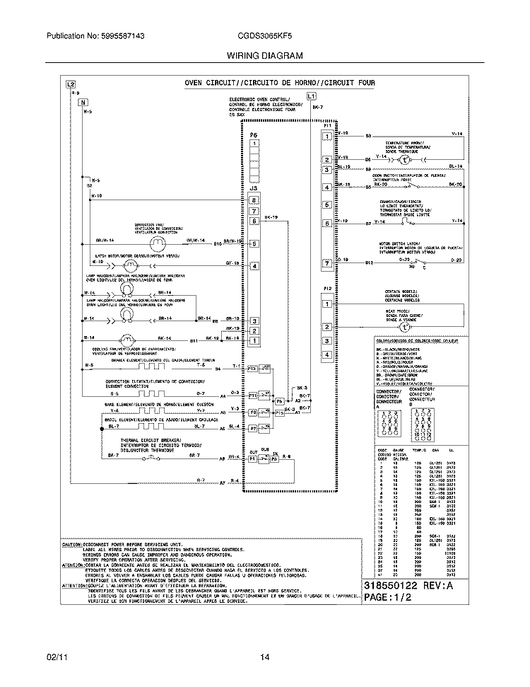 WIRING DIAGRAM Diagram and Parts List for CGDS3065KF5  Frigidaire Range