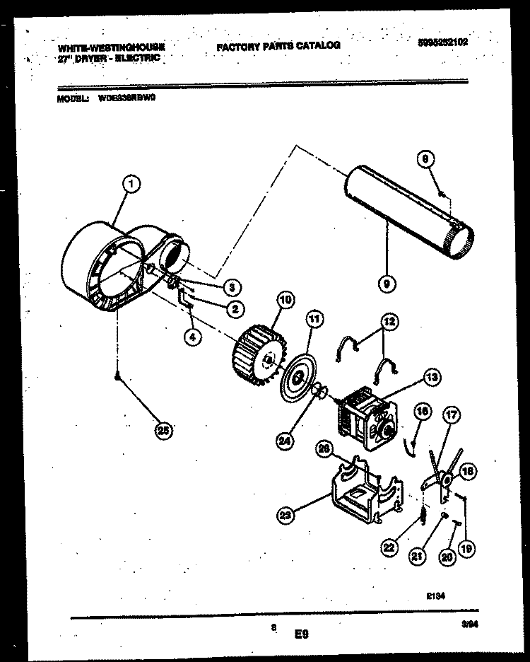 BLOWER AND DRIVE PARTS Diagram and Parts List for WDE336RBD0  Frigidaire Dryer
