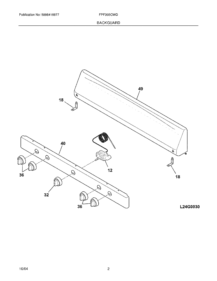 BACKGUARD Diagram and Parts List for FPF303CWD  Frigidaire Range